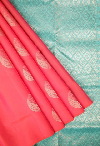 Strawberry Pink Soft Silk Saree with Copper Zari Buttis (small Dots Or Motifs)