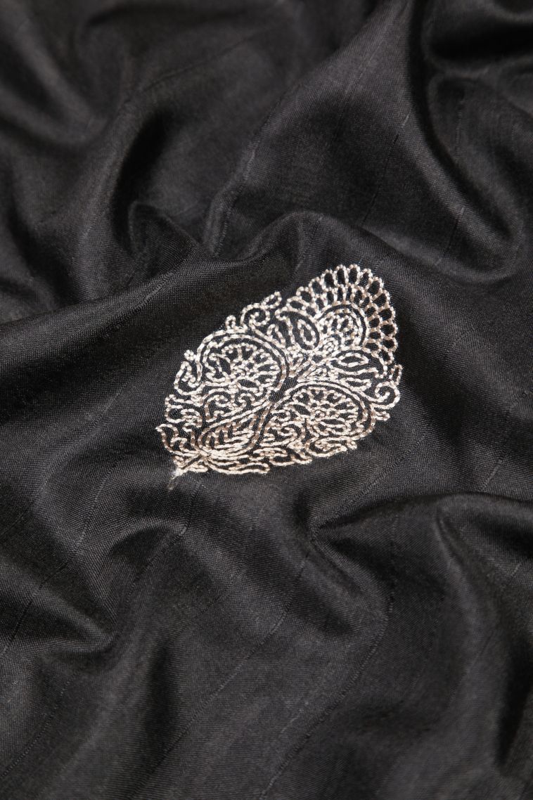 Asphalt Black Tussar Saree with Without Zari Zari Buttis (small Dots Or Motifs) view 4