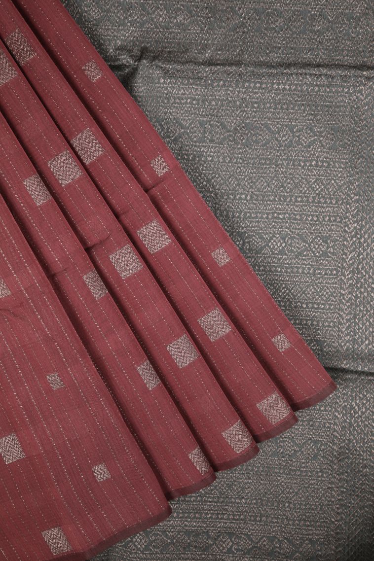 Rosewood Pink Silk Cotton Sarees with Bronze Zari Stripes view 1