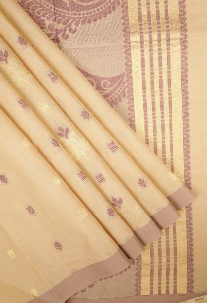 Cream White Kovai Cotton Sarees with Without Zari Zari Buttis (small Dots Or Motifs)