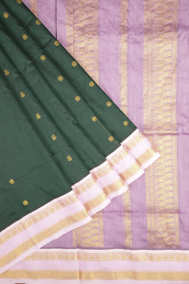 Bottle Green Kalyani Cotton with Without Zari Zari Buttis (small Dots Or Motifs) view 1