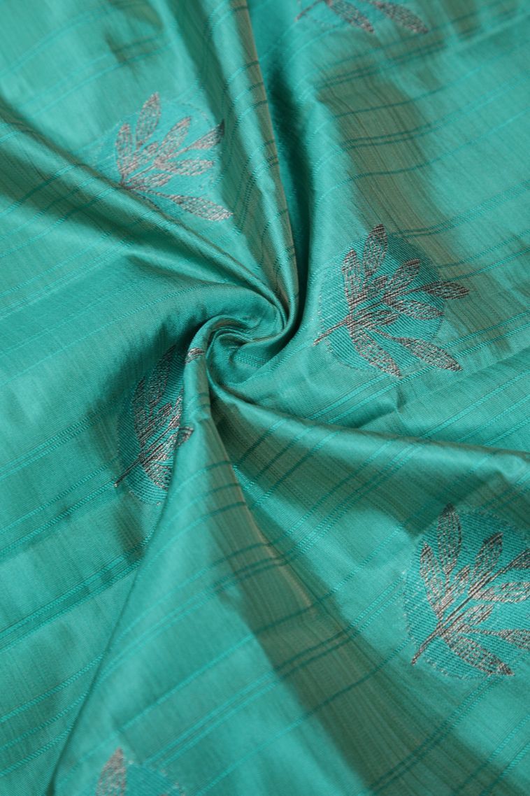 Arctic Blue Tussar Saree with Bronze Zari Buttis (small Dots Or Motifs) view 4