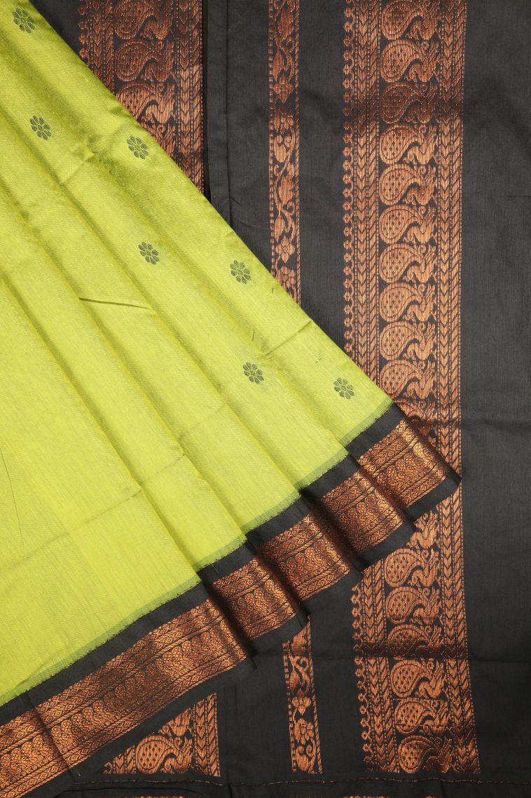 Chartreuse Green Kalyani Cotton with Without Zari Zari Buttis (small Dots Or Motifs) view 1