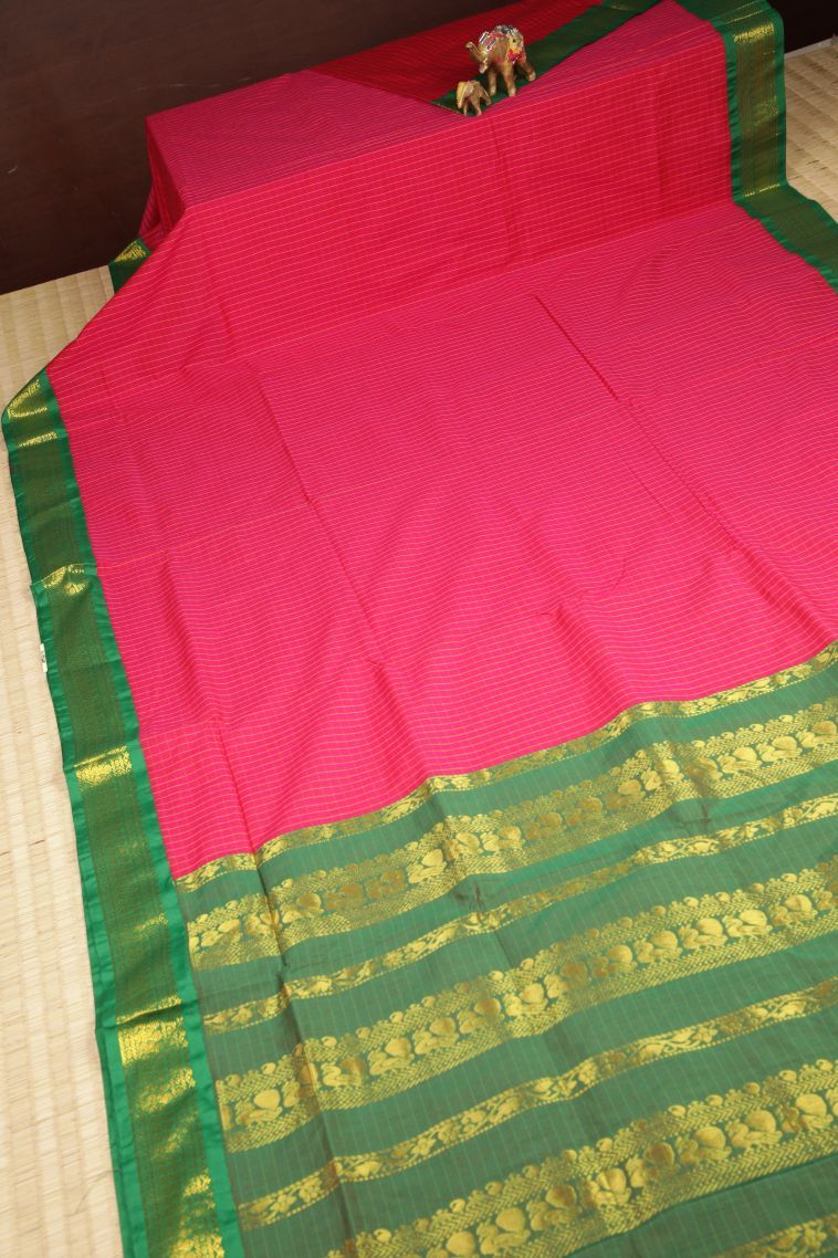 Hot Pink Kalyani Cotton with Without Zari Zari Checks view 2