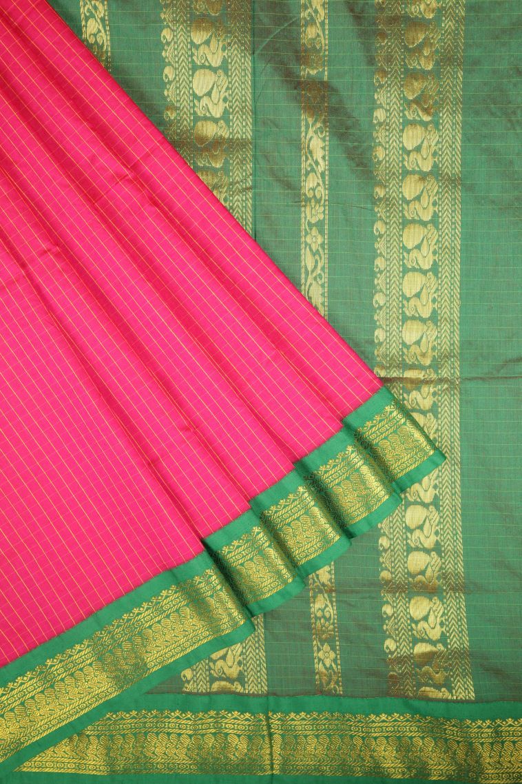Hot Pink Kalyani Cotton with Without Zari Zari Checks view 1