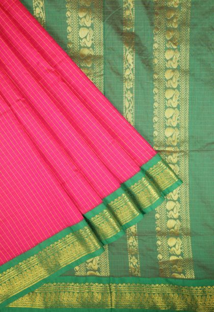 Hot Pink Kalyani Cotton with Without Zari Zari Checks