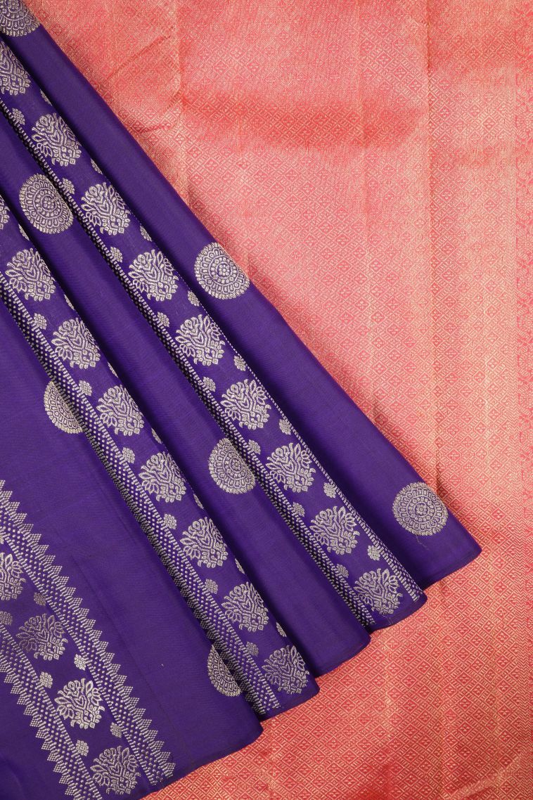 Admiral Blue Kanchipuram Silk Sarees with Gold Zari Buttis (small Dots Or Motifs) view 1