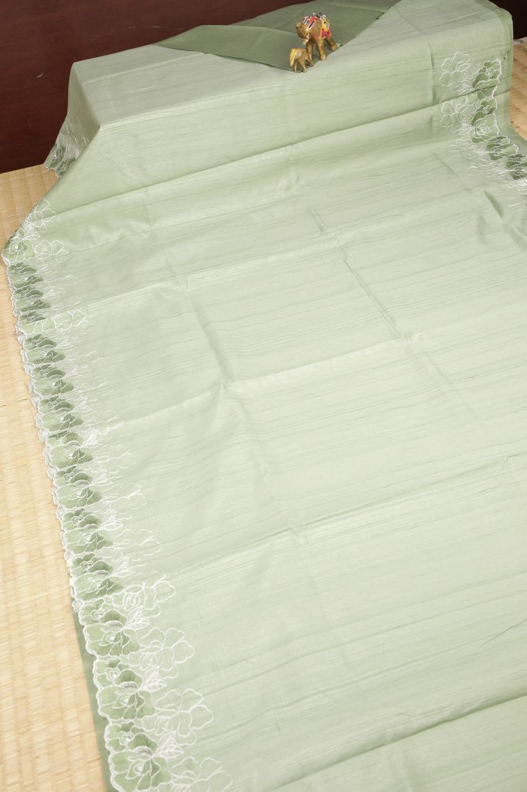Pistachio Green Tussar Saree with Without Zari Zari Plain view 2