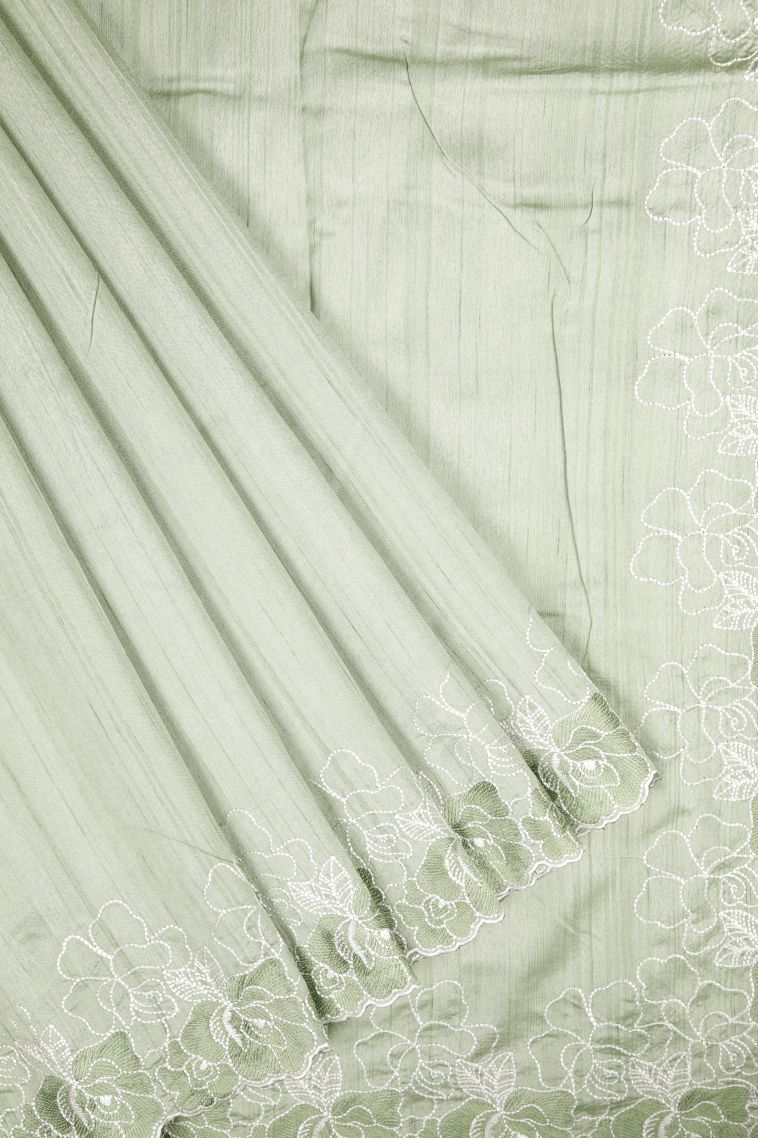Pistachio Green Tussar Saree with Without Zari Zari Plain view 1