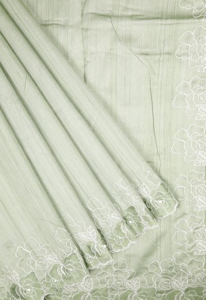 Pistachio Green Tussar Saree with Without Zari Zari Plain