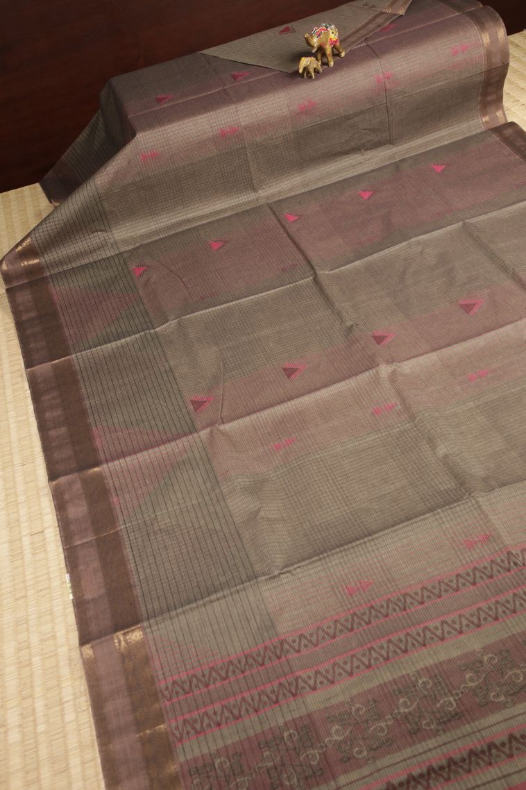 Abbey Black Kovai Cotton Sarees with Without Zari Zari Checks view 2