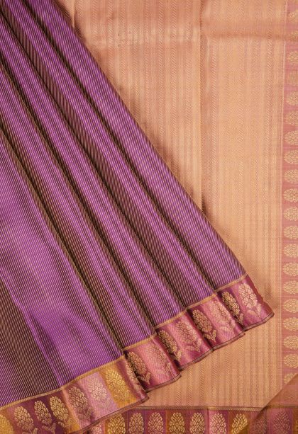 Magenta Purple Kanchipuram Silk Sarees with Gold Zari Stripes