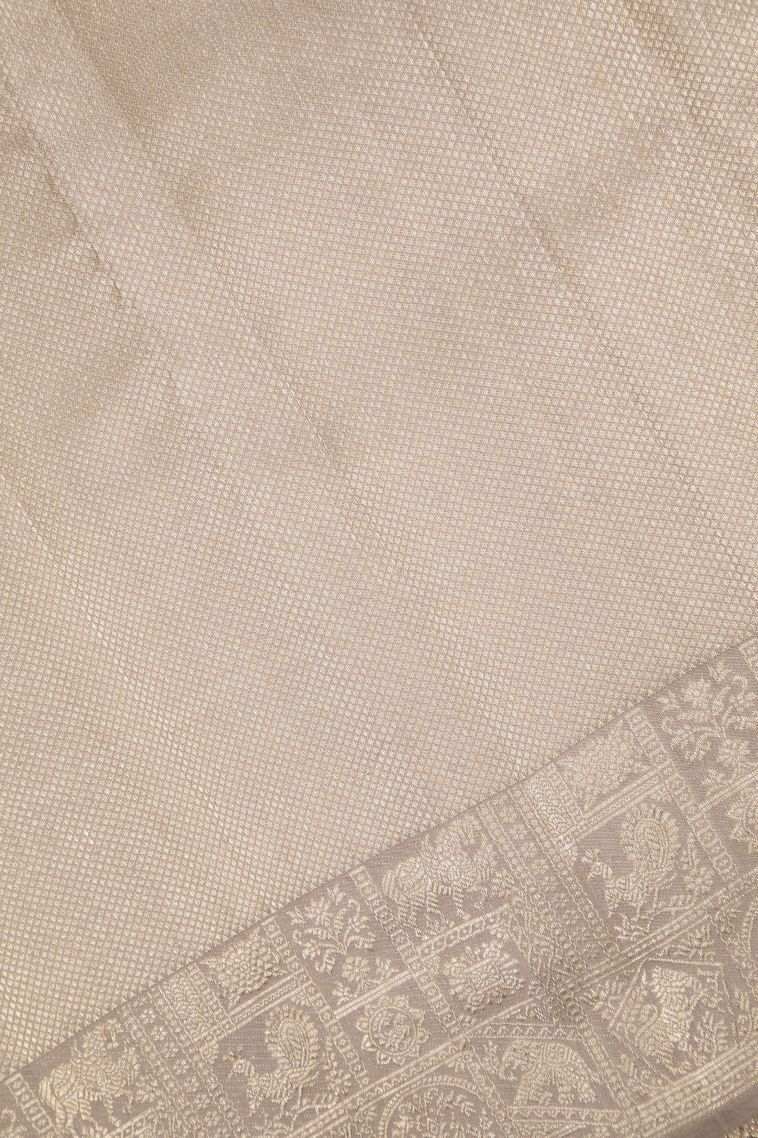 Cream White Kanchipuram Silk Sarees with Gold Zari Buttis (small Dots Or Motifs) view 3