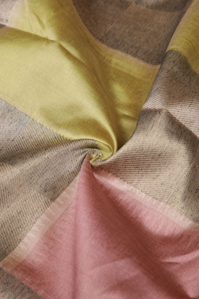 Ballet Pink Tussar Saree with Silver Zari Checks view 4