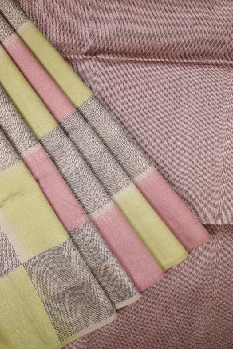 Ballet Pink Tussar Saree with Silver Zari Checks view 1