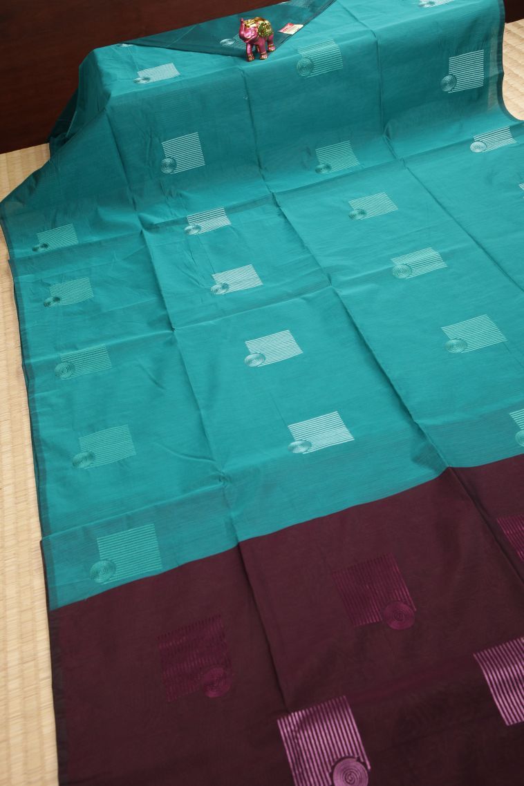 Arctic Blue Silk Cotton Sarees with Without Zari Zari Buttis (small Dots Or Motifs) view 2