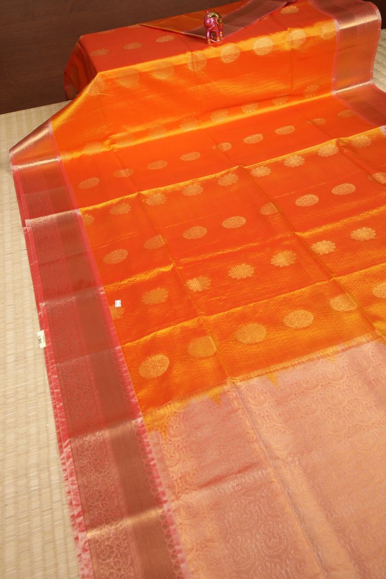 Candy Orange Soft Silk Saree with Copper Zari Buttis (small Dots Or Motifs) view 2