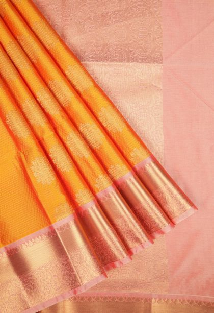 Candy Orange Soft Silk Saree with Copper Zari Buttis (small Dots Or Motifs)
