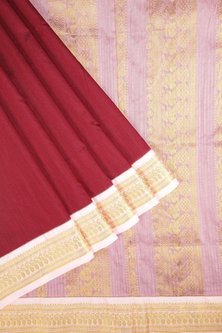 Apple Red Kalyani Cotton with Without Zari Zari Plain view 1