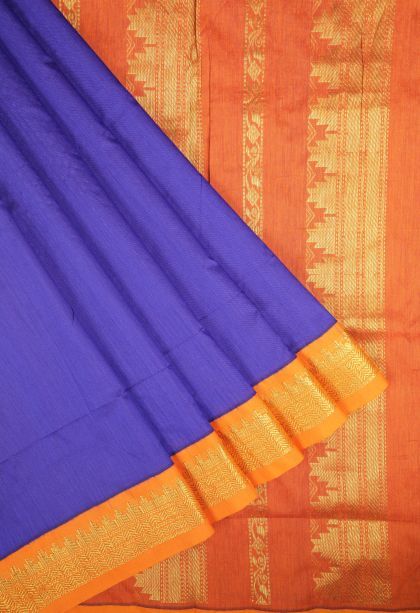 Admiral Blue Kalyani Cotton with Without Zari Zari Plain