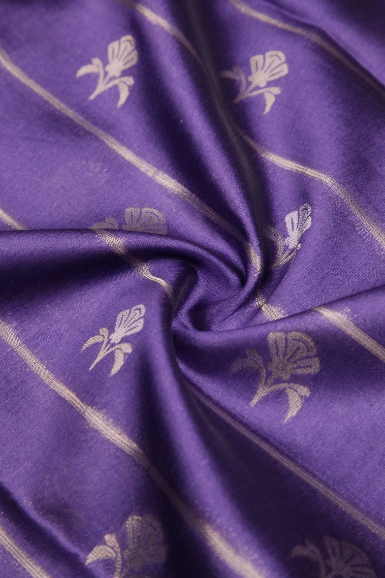 Viola Purple Tussar Saree with Silver Zari Buttis (small Dots Or Motifs) view 4