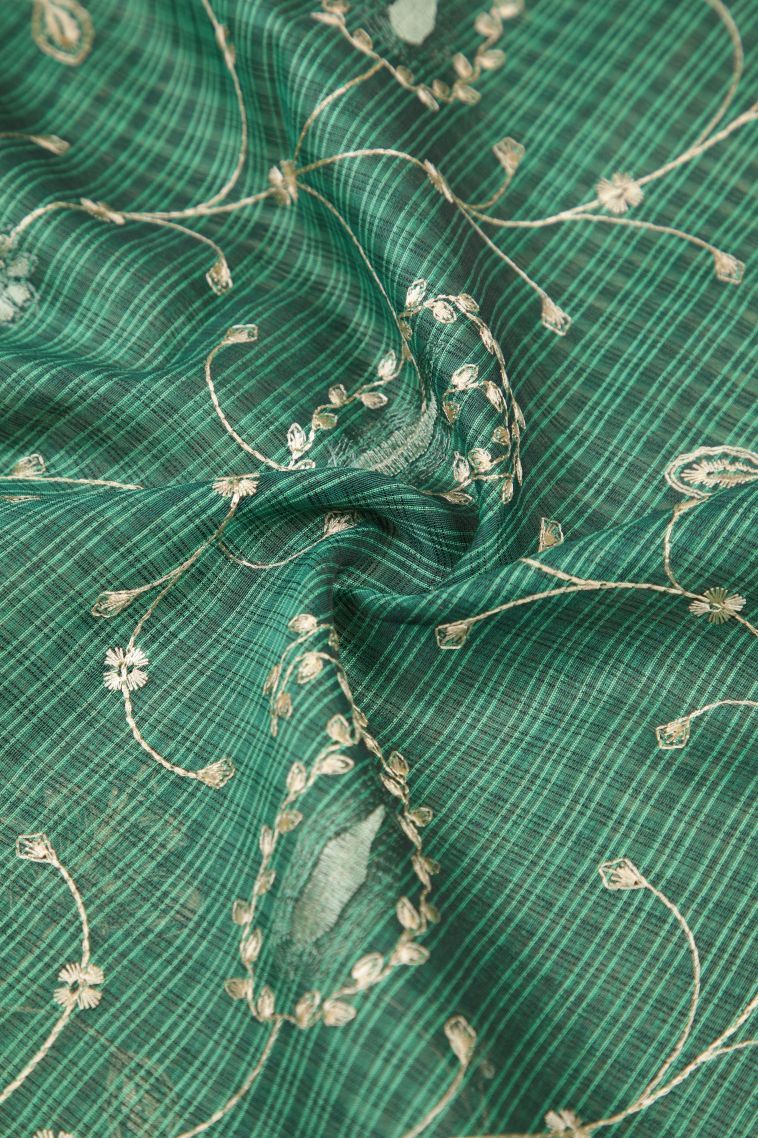 Emerald Green Tussar Saree with Without Zari Zari Floral Patterns view 4