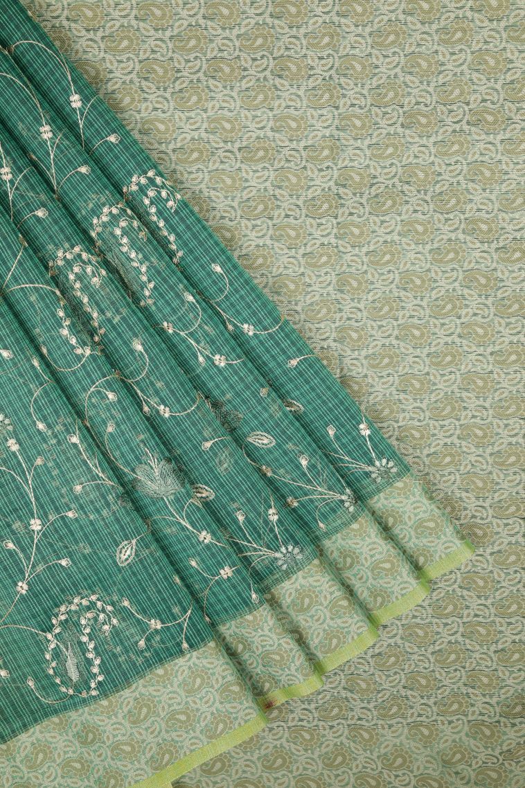 Emerald Green Tussar Saree with Without Zari Zari Floral Patterns view 1
