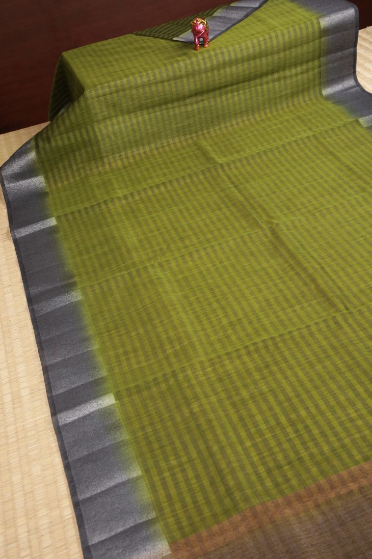 Moccon Green Tussar Saree with Without Zari Zari Stripes view 2