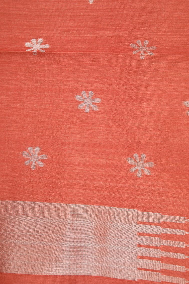 Lime Green Tussar Saree with Silver Zari Buttis (small Dots Or Motifs) view 3