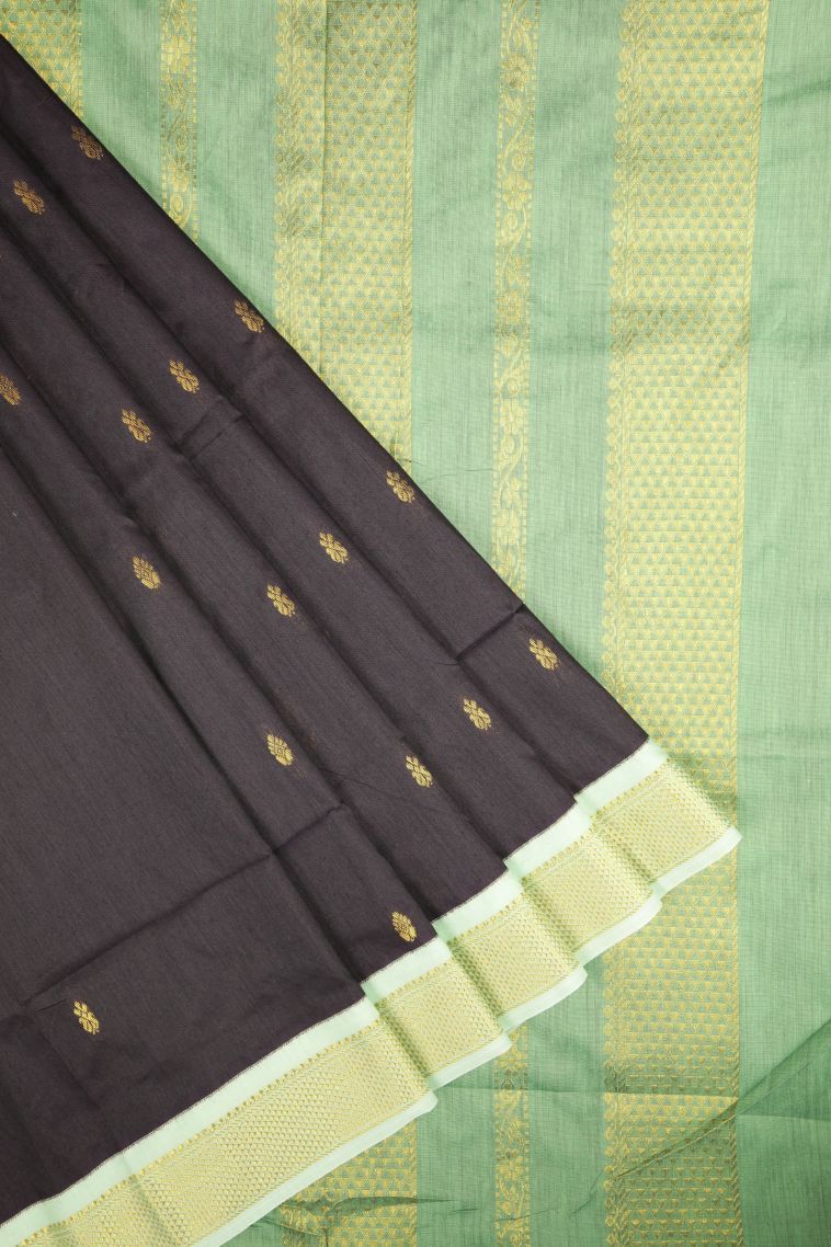 Asphalt Black Kalyani Cotton with Without Zari Zari Buttis (small Dots Or Motifs) view 1