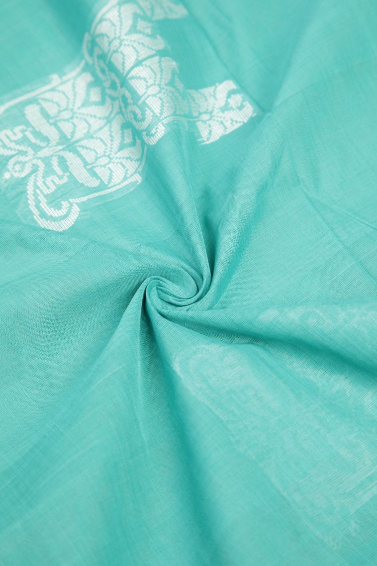 Arctic Blue Pure Handloom Kovai Cotton with Without Zari Zari Buttis (small Dots Or Motifs) view 4