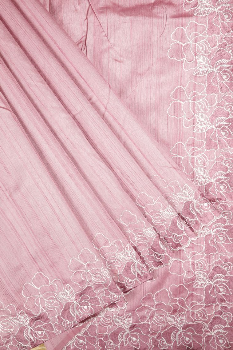 Ballet Pink Tussar Saree with Without Zari Zari Plain view 1