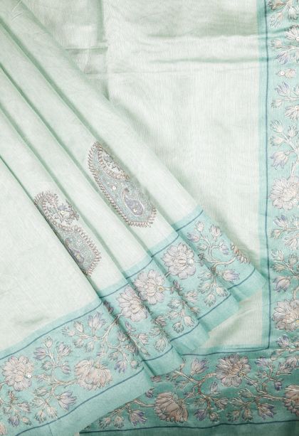 Arctic Blue Tussar Saree with Without Zari Zari Buttis (small Dots Or Motifs)