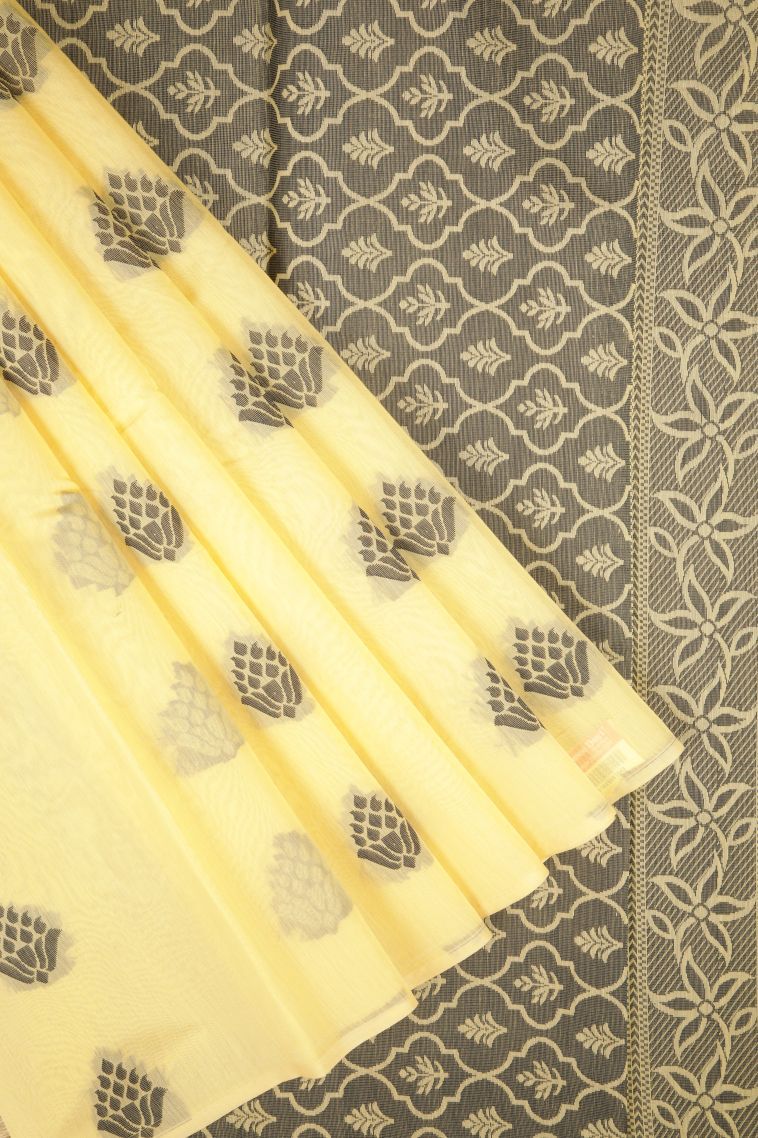 Cream White Silk Cotton with Without Zari Zari Buttis (small Dots Or Motifs) view 1