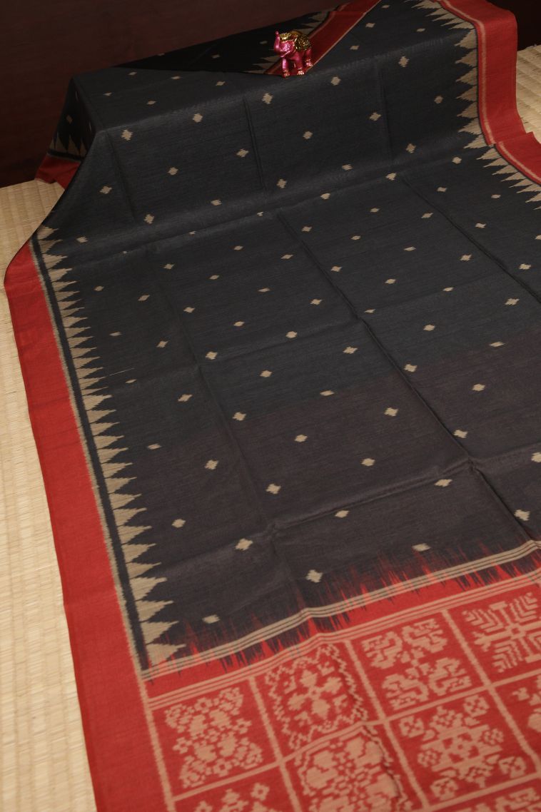 Asphalt Black Tussar Saree with Without Zari Zari Buttis (small Dots Or Motifs) view 2