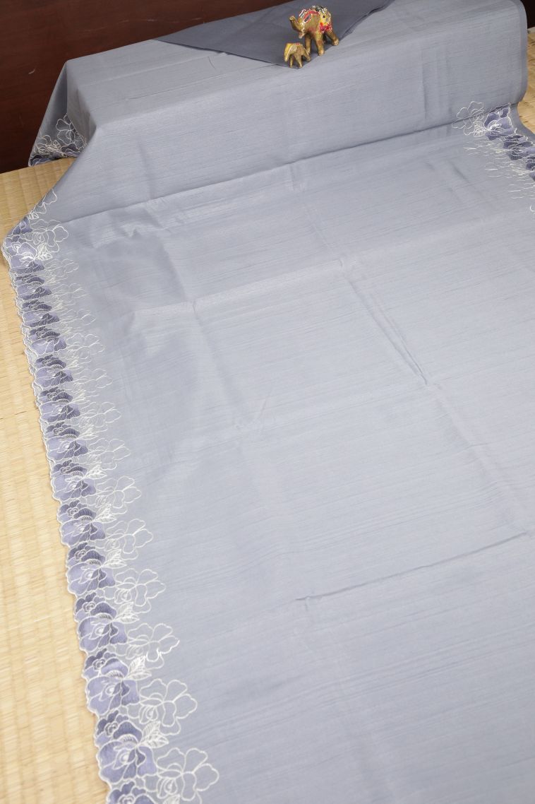 Slate Blue Tussar Saree with Without Zari Zari Plain view 2