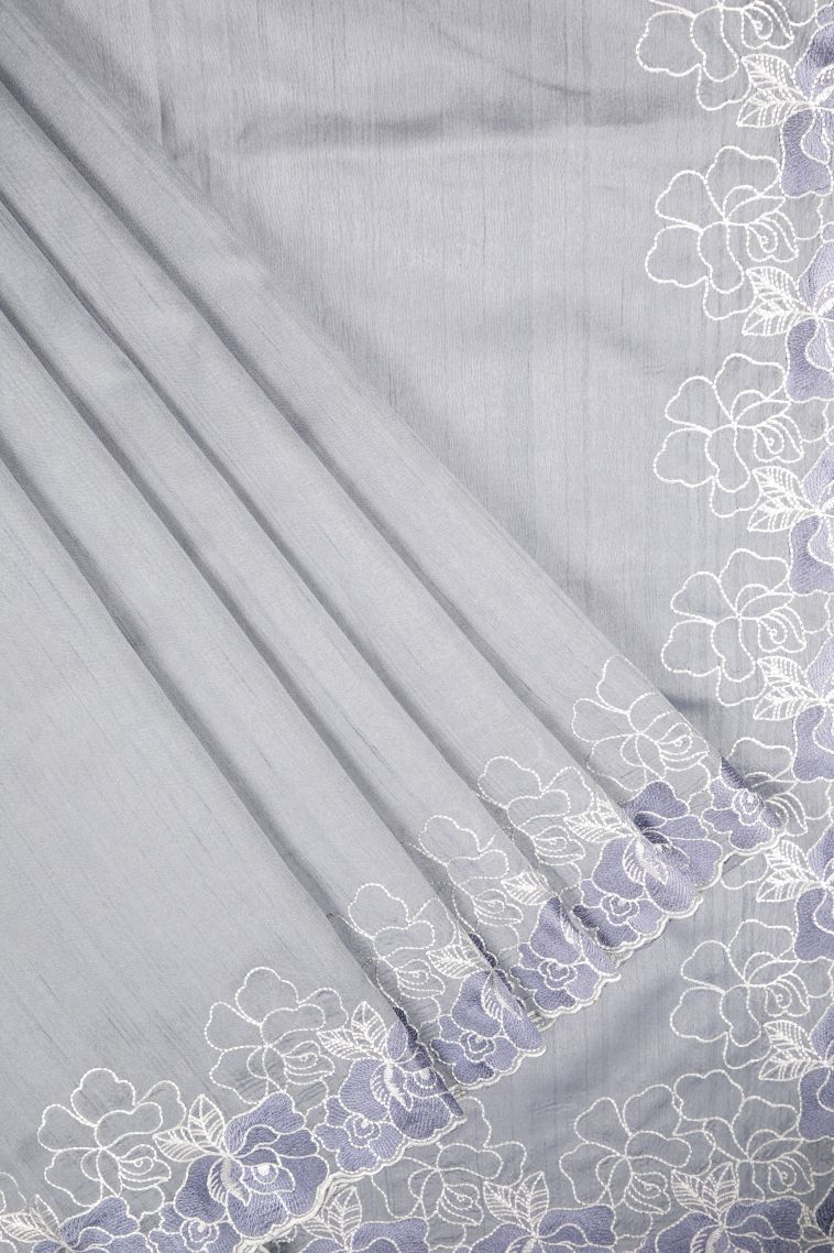 Slate Blue Tussar Saree with Without Zari Zari Plain view 1