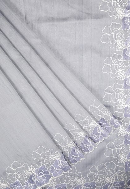 Slate Blue Tussar Saree with Without Zari Zari Plain