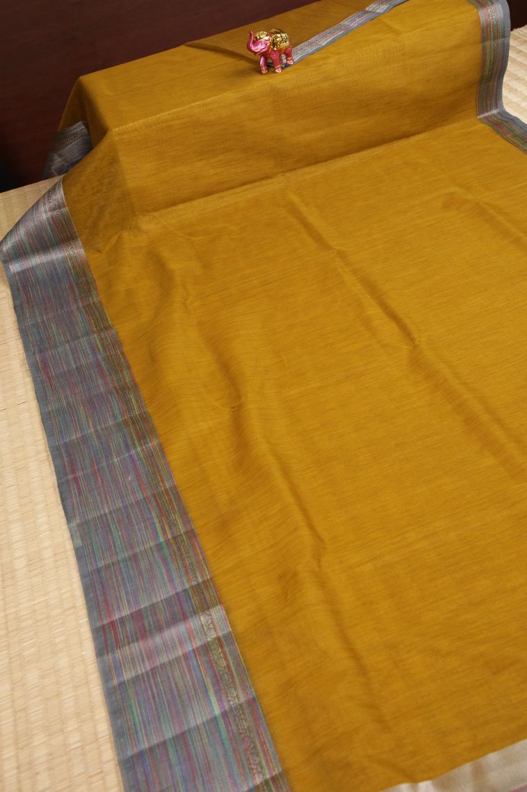 Gold Tussar Saree with Without Zari Zari Plain view 2