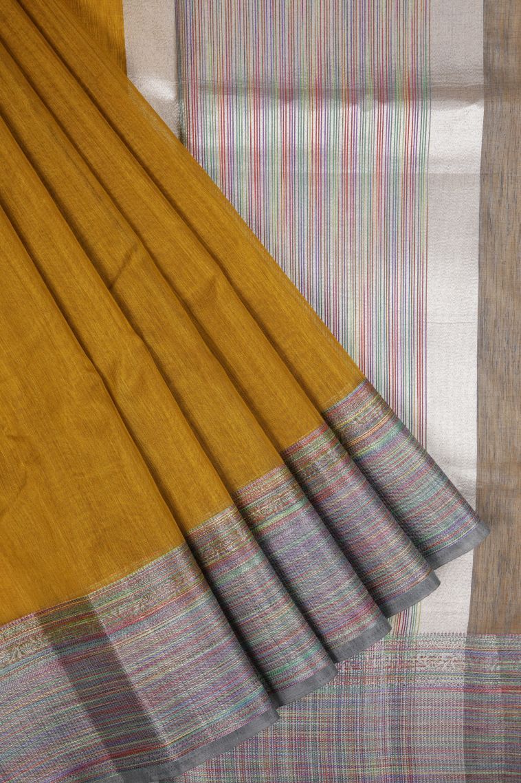 Gold Tussar Saree with Without Zari Zari Plain view 1
