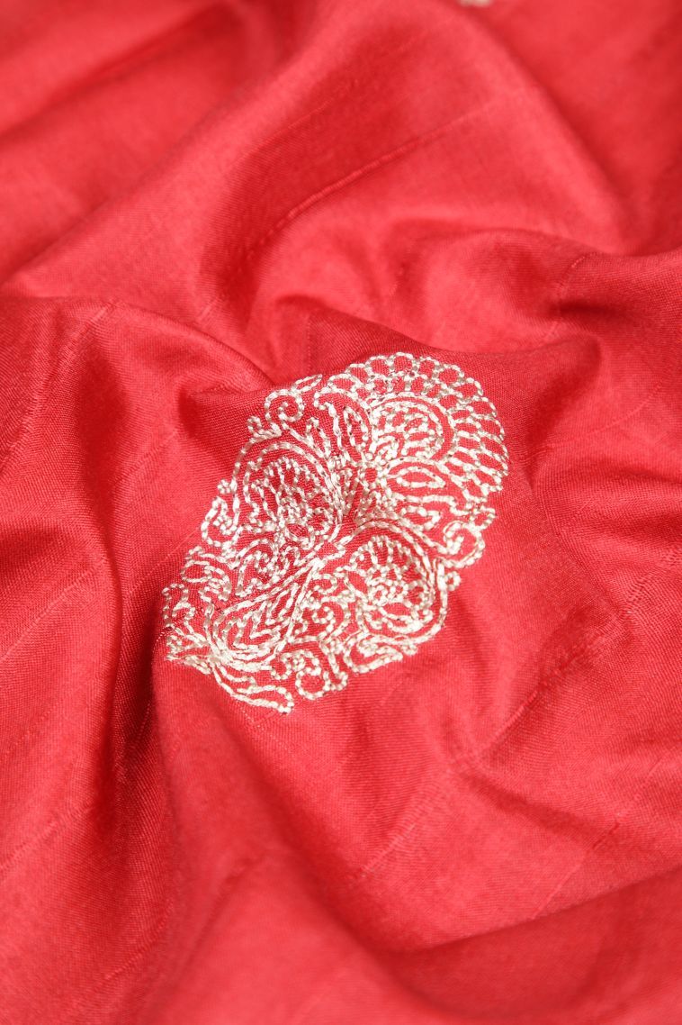 Rose  Red Tussar Saree with Without Zari Zari Buttis (small Dots Or Motifs) view 4