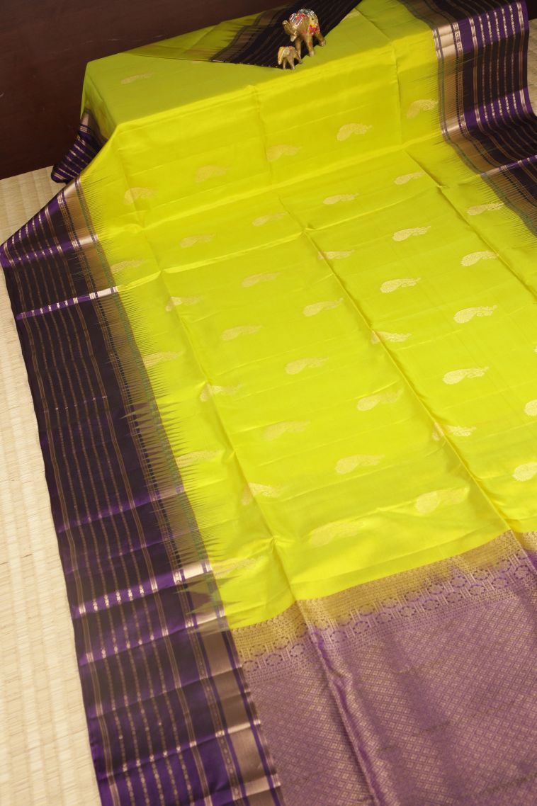 Basil Green Soft Silk Saree with Silver Zari Buttis (small Dots Or Motifs) view 2