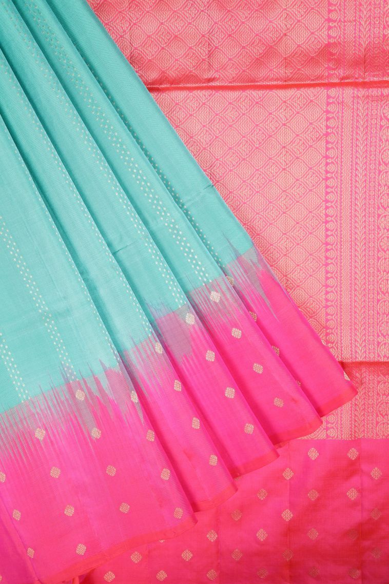 Admiral Blue Soft Silk Saree with Gold Zari Stripes view 1