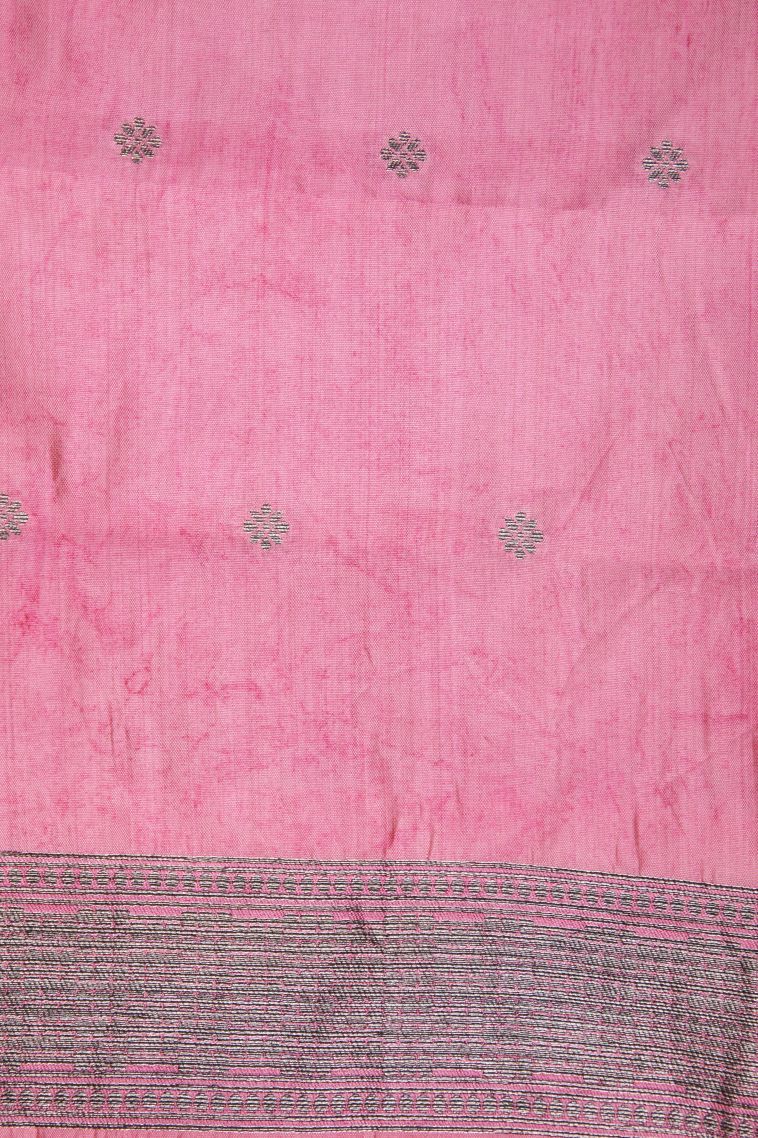 Ballet Pink Tussar Saree with Bronze Zari Buttis (small Dots Or Motifs) view 3