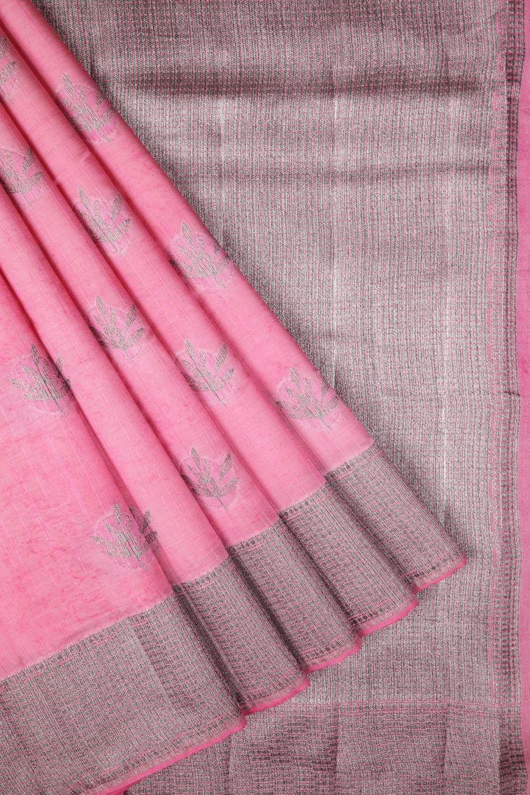 Ballet Pink Tussar Saree with Bronze Zari Buttis (small Dots Or Motifs) view 1