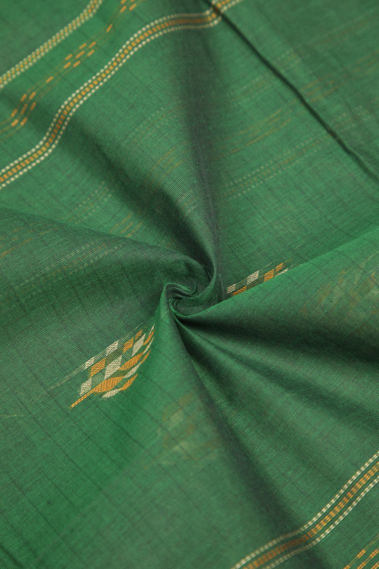 Basil Green Kovai Cotton Sarees with Without Zari Zari Stripes view 4