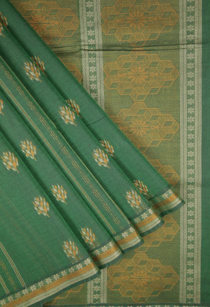 Basil Green Kovai Cotton Sarees with Without Zari Zari Stripes