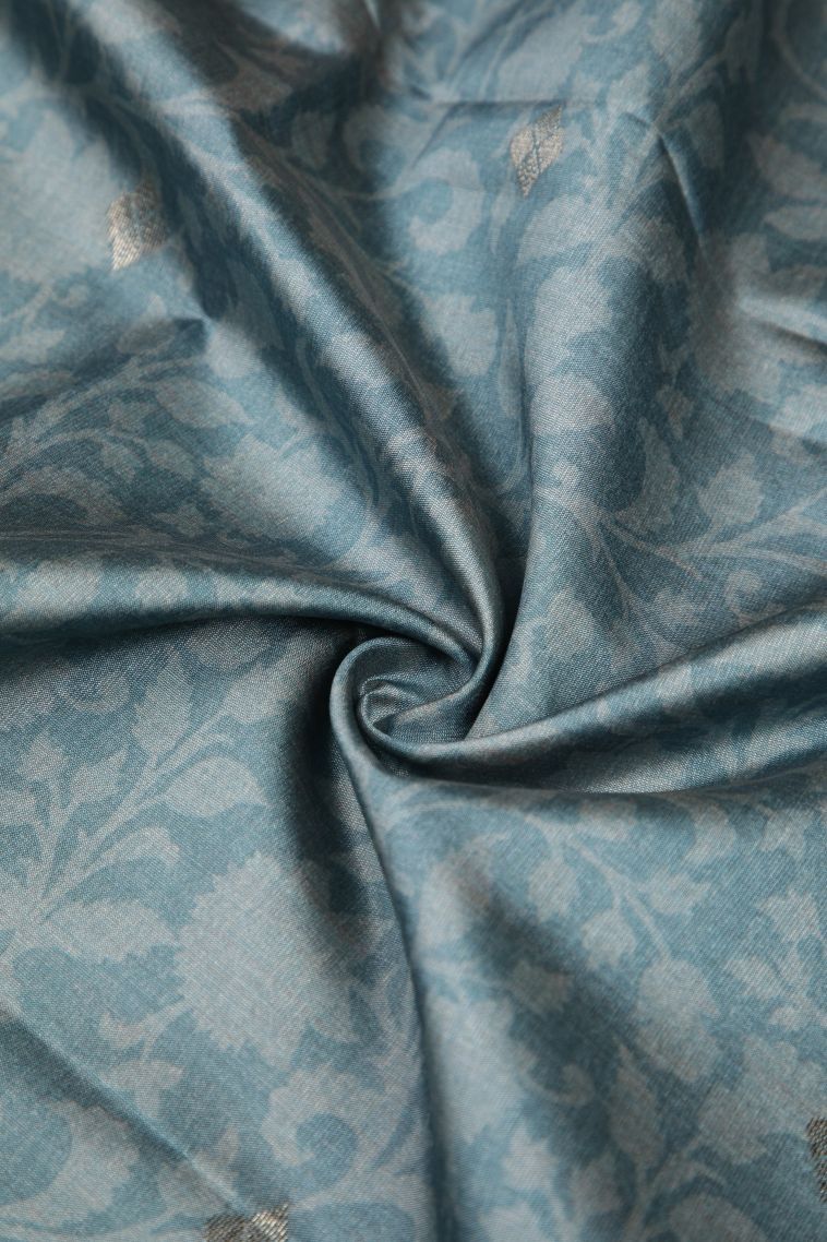 Cerulean Blue Tussar Saree with Without Zari Zari Floral Patterns view 4