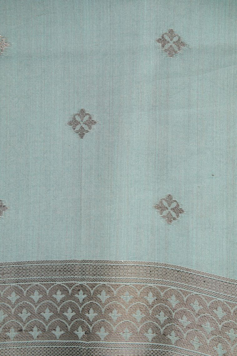 Cerulean Blue Tussar Saree with Without Zari Zari Floral Patterns view 3