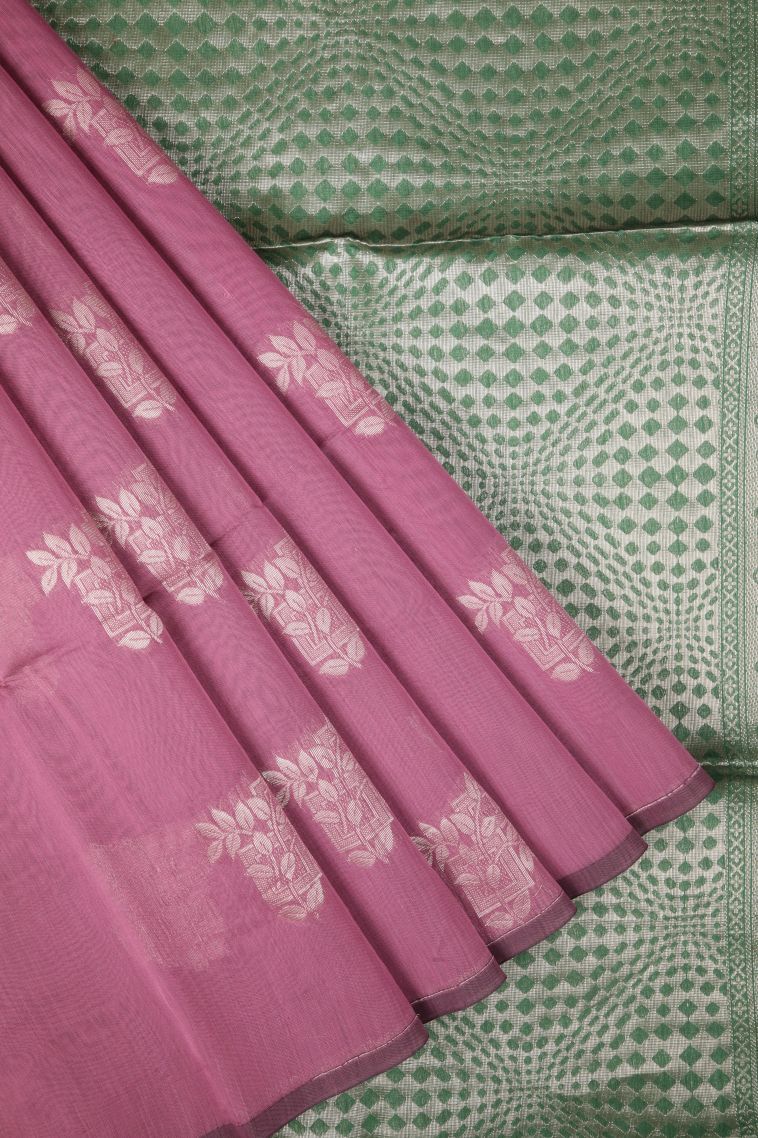 Ballet Pink Silk Cotton Sarees with Bronze Zari Buttis (small Dots Or Motifs) view 1